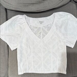 Madewell White Textured Puff Sleeve Blouse